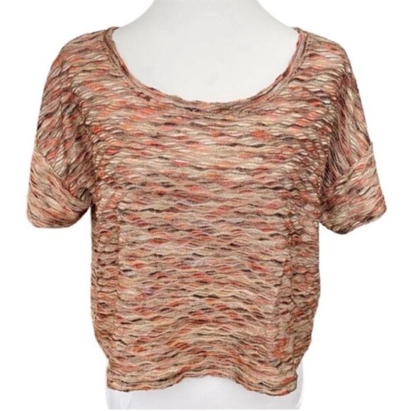 Free People Women's Rainbow Textured Weave Boxy Fit Short Sleeve Top Size Large - Picture 5 of 9